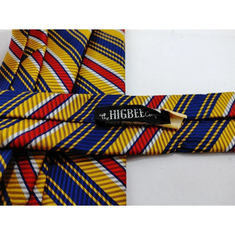 Vintage Higbee Company Men’s Tie Striped Red Blue Gold 4